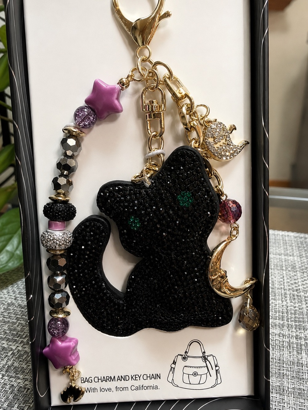 Eyecandy Los Angeles🐈⬛Black Cat👻Crystal🦇💜Purple Star⭐️Bag Charm Chain Halloween